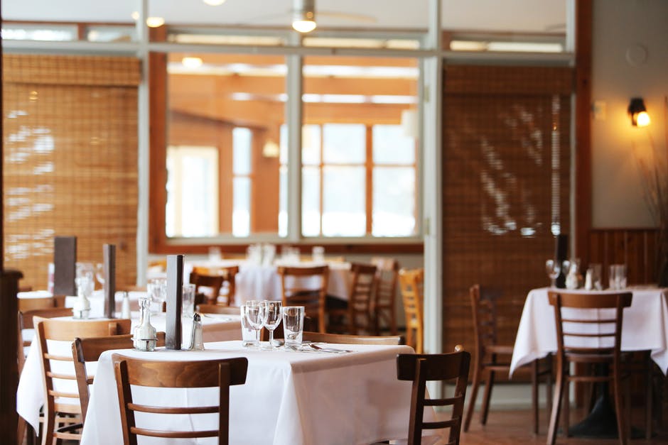 Restaurant dining room set with formal dining service